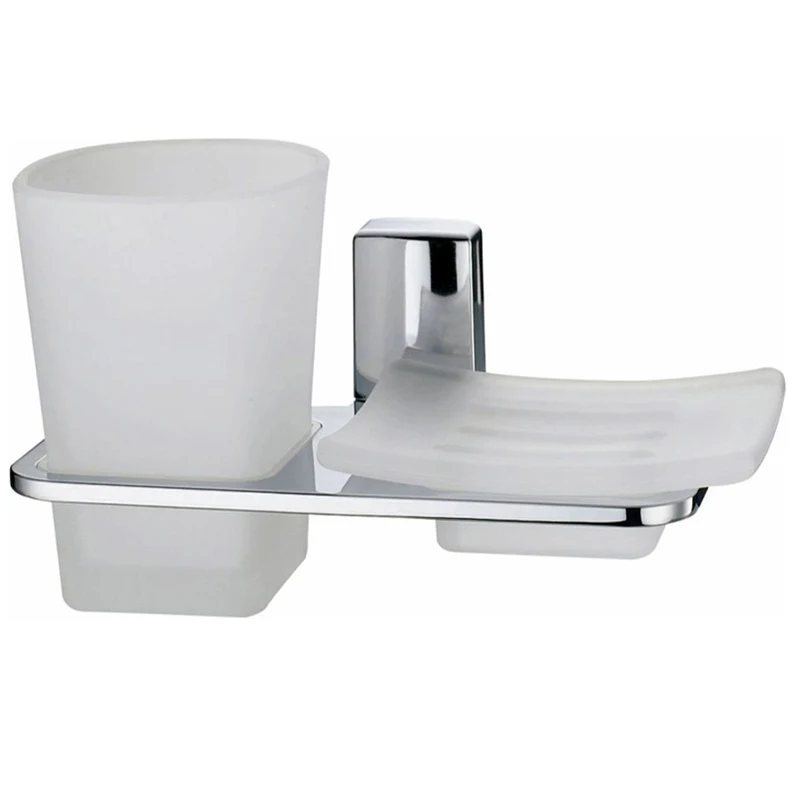 Держатель мыльницы и стакана WasserKRAFT Leine K-5026 (Материал: Стекло/Металл, никель-хромовое покрытие)