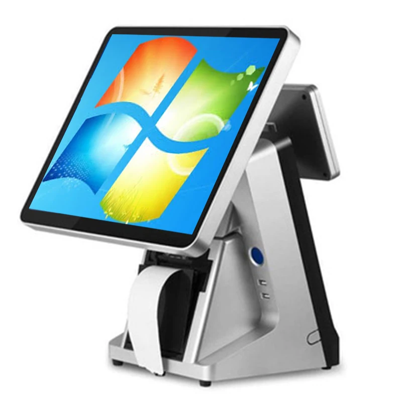 

POS system for retailers 15 inch touch screen POS machine Cash Register with built-in printer & VFD Point of Sales