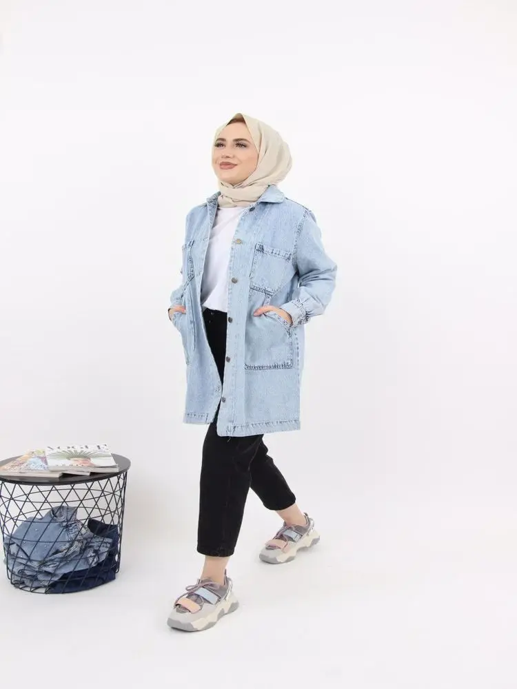 Side Pocket Bag Ice Blue Denim Jean 