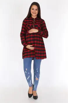 

8660-FERMUAR COLLAR PLAID MATERNITY SHIRT