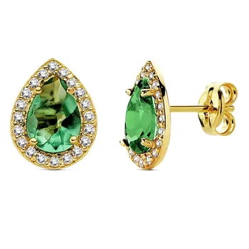 

Earrings 18k gold teardrop stone Green zircons 10mm. [AB3149]
