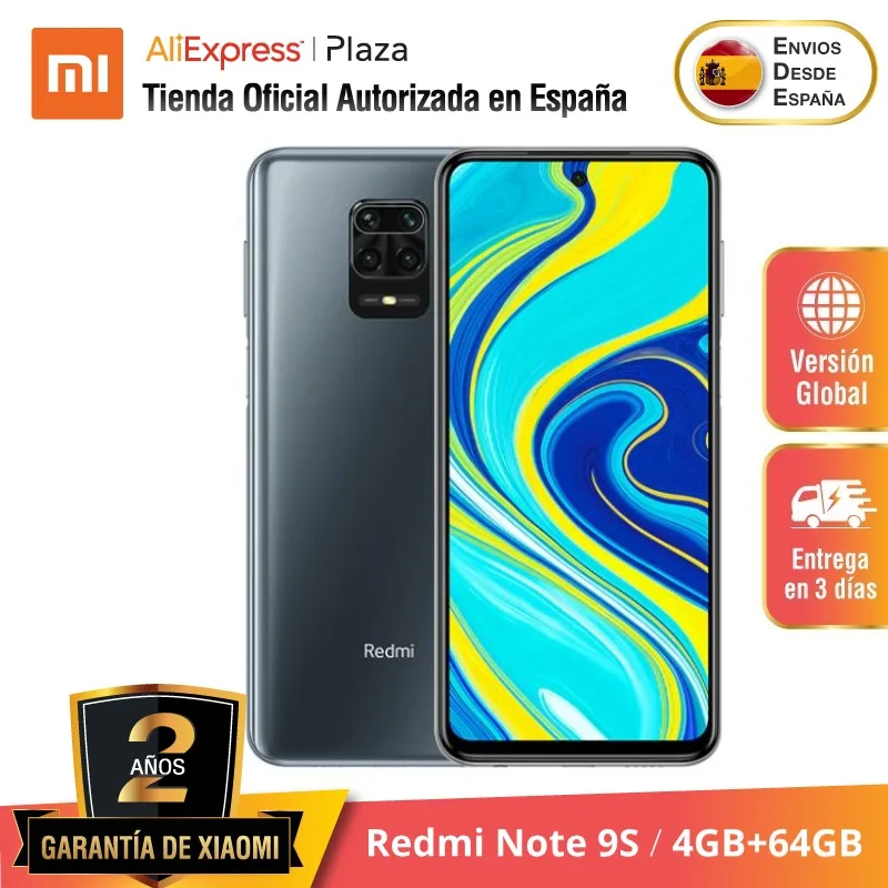 Xiaomi Redmi Note 9S (64GB ROM con 4GB RAM Snapdragon™ 720G Android Nuevo Móvil) [Teléfono Móvil Versión Global para España]