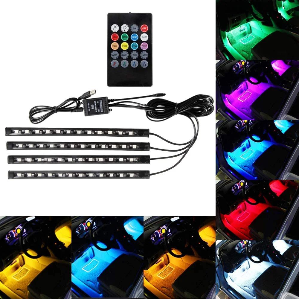 4×12 Led Car Foot Light Usb Ambient Lamp Dj Backlight Music Atmosphere