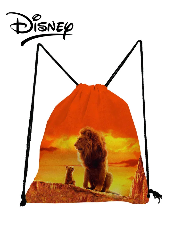 Disney The Lion King Backpack Cartoon Animal Drawstring Bags Orange Child Small School Bag Eco Shoe Pocket Storage Bag Portable
