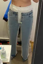 Loose Trousers Fit-Pants High-Waist Women Fashion Denim EAM Spliced Knitting Tide Autumn