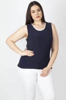 

Sans Textile Women 'S Navy Blue Collar Piping Sleeveless Blouse 65 N16098