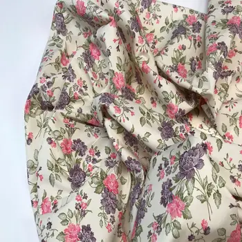 

Fabric flower stamped in fund beige & Flower multicolor 100% cotton poplin