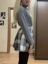 Sweater Skirt-Set Matching-Set Merry-Pretty Plaid 2pieces-Outfits Blue Spring Pleasted