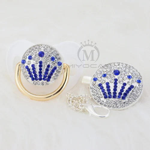 MIYOCAR Bling crown Серебряная «соска» и набор зажимов для соски, держатель на цепочке, блестящая корона, соска, уникальный дизайн, ABCG-1 - Цвет: ABCG-2-1  6-18M