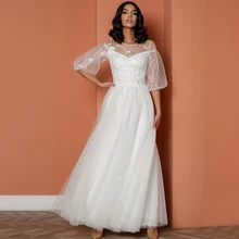 

Princess Floor Length White Wedding Dress With Half Sleeves Lace Formal Simple Bridal Gown For Woman Plus Size Свадебное платье