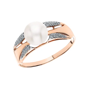 

Gold ring with cubic zirconia and pearls cultured sunlight sample 585