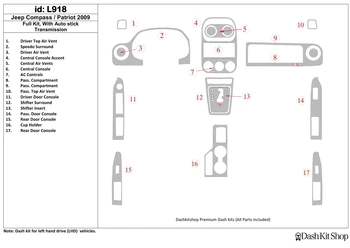 

Interior trim for Jeep Compas 2009-2009. Set L918.