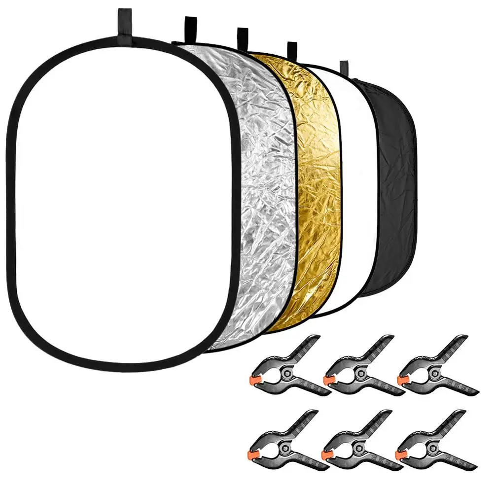 

Neewer 5-in-1 Photography Light Reflector with Backdrop Clamps Kit: Portable Oval 24x35 inches/60x90 centimeters Reflector Disk