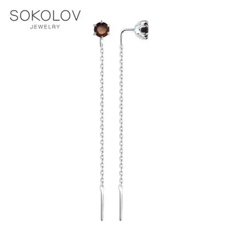 

Drop Earrings with stones SOKOLOV silver with garnets, fashion jewelry, 925, women's/men's, male/female, long earrings, women's male