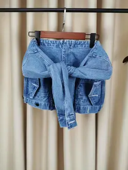 

2020 Summer vacation two personalized tie sleeve wide-leg aw King's skinny high-waisted denim shorts