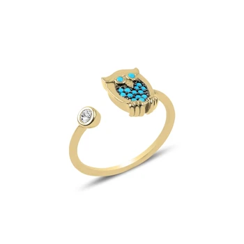 

KUTAYDAN Nano Turquoise Stone Adjustable Tall Owl Ring 925 Sterling Silver