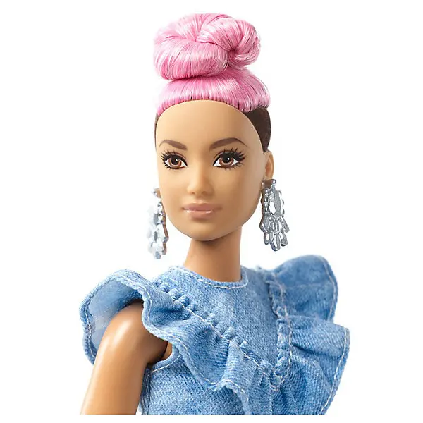 Кукла Barbie "Игра с модой" в джинсовом платье и с розовыми волосами, 29 см