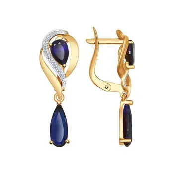 

Sokolov drop earrings with stones in gold with corundum sapphire (Sint.) and cubic zirconia, fashion jewelry, 585, women's male, long earrings