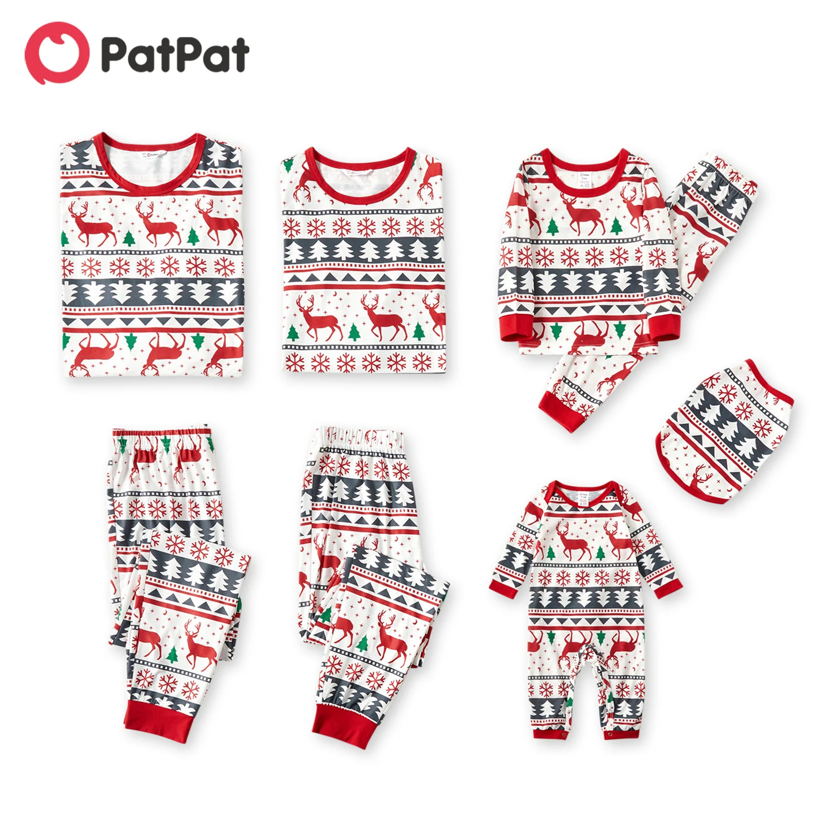 thumbnail image 2 of Pijamas familiares a juego de Navidad PatPat con estampado de copos de nieve en rojo, conjuntos de pijamas familiares a juego de manga larga (resistentes al fuego), 2 of 5