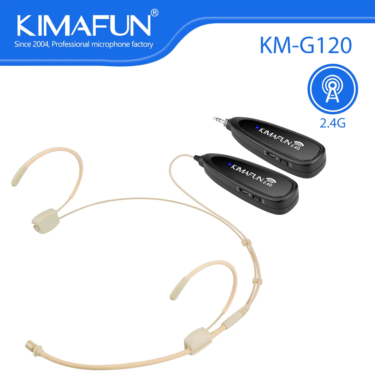 

KIMAFUN Professional 2.4G Wireless Ear Headset Microphone System Loudspeaker 30-50m Megaphone MIC Recharge Transmitter Receiver