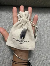 Lino Natural bolsas de regalo de joyería 8x11cm 9x12cm 10x15cm, 13x17cm paquete de 50 logotipo personalizado maquillaje bolso bolsas