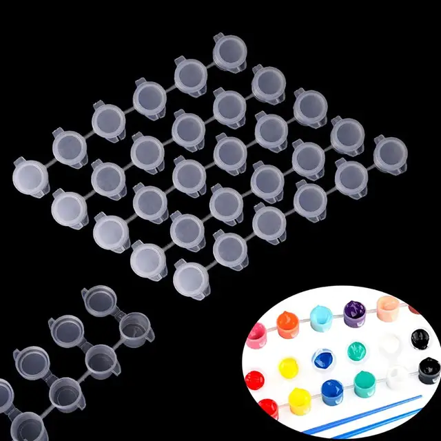 30 Mini Empty Paint Pots With Lids - 5 Strips Of 3ml Plastic Containers For Art, Crafts & Storage