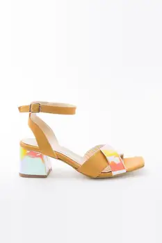 

Hanes Thick Heels Shoes Suede Blunt Nose Hologram Detailed-Mustard, High-Heeled women boots, heels women