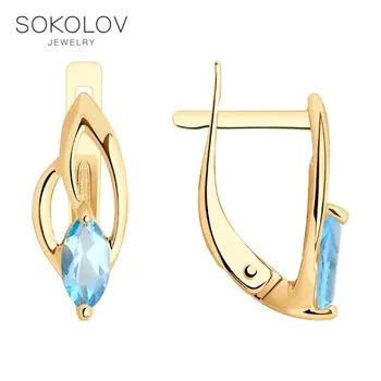

Sokolov drop earrings with stones in gold with Topaz, fashion jewelry, 585, women's male, long earrings