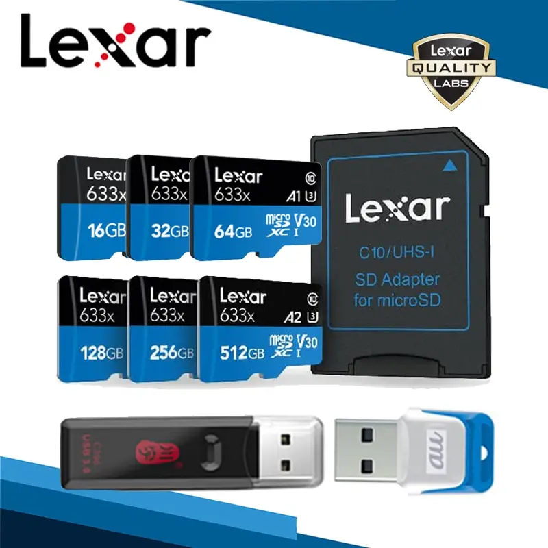 Оригинальная высокоскоростная карта Micro SD Lexar 633x 95 512 ГБ 256 128 бесплатный адаптер