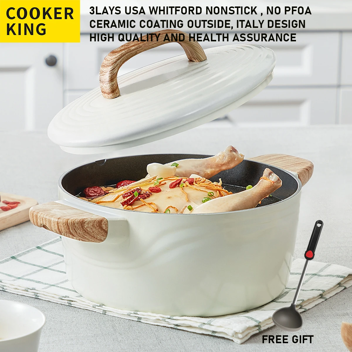 COOKER KING Nonstick Pot,Casserole , Soup&Stock Pot With Lid Insulating Handle Suit For All