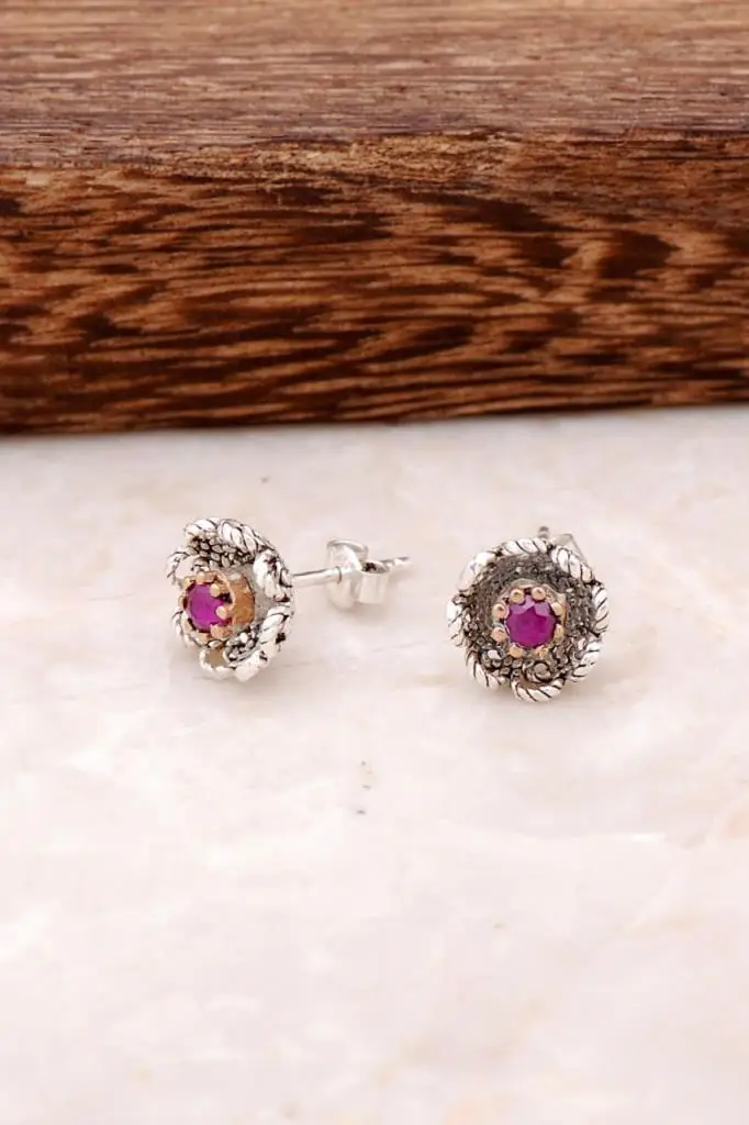 

Silver Filigree Earrings Root with Ruby Stone 2500 High Quality Hand Made Original Filigree Silver Jewellery Gift for Women