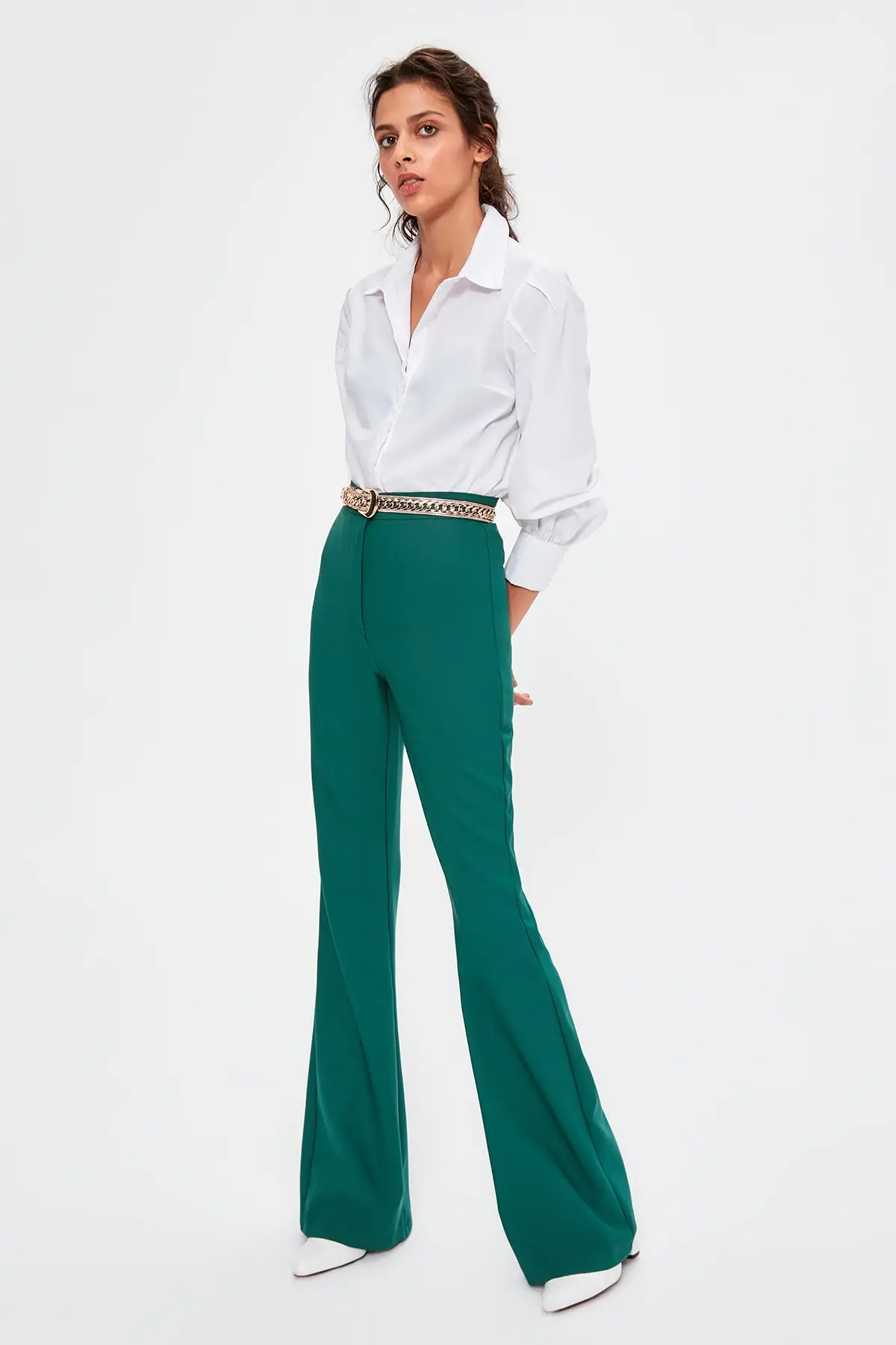 Trendyol Verde Smeraldo Spagnolo Pantaloni a Zampa D'elefante TOFAW19BB0581  - AliExpress Women's Clothing