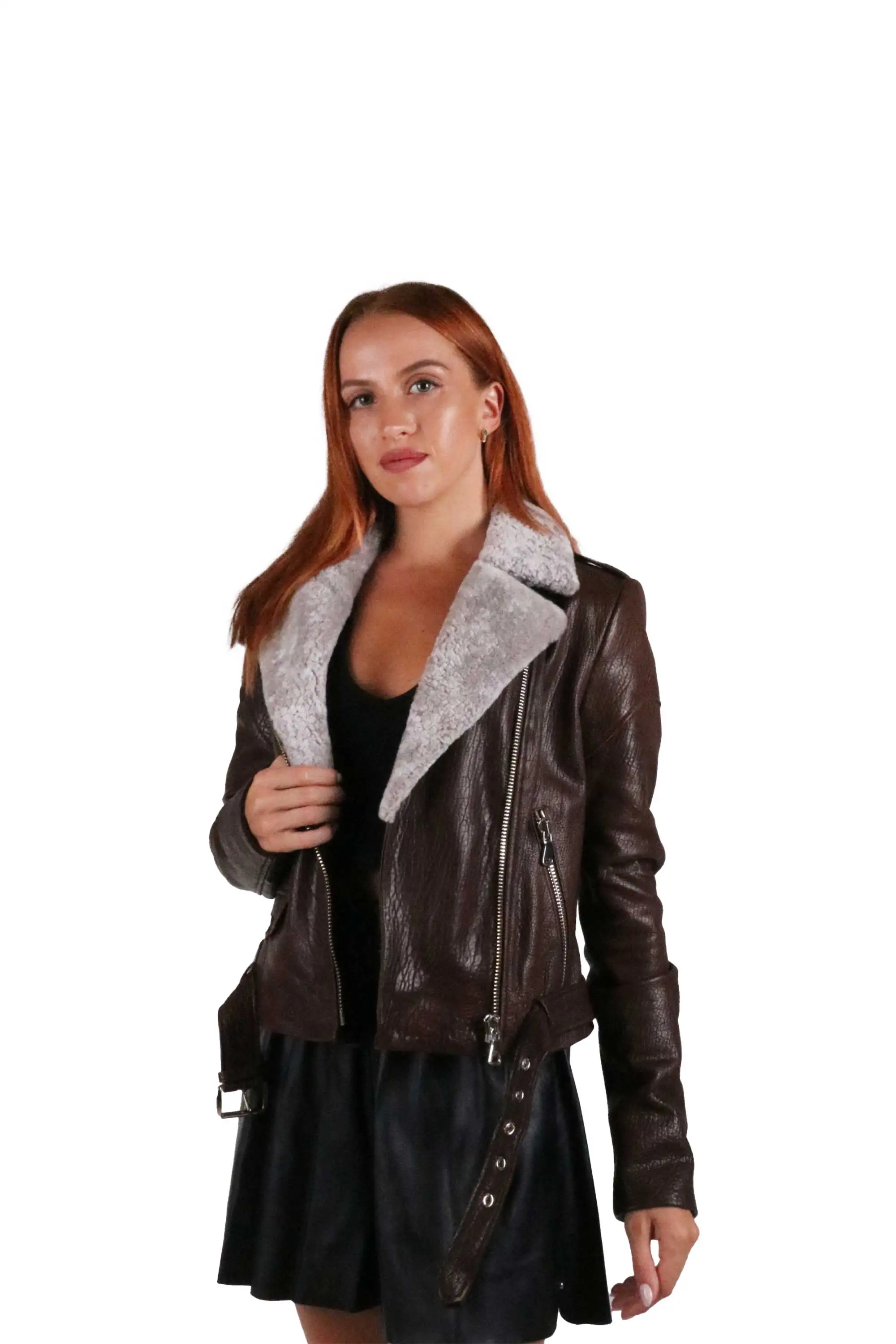 

Women's Brown Biker Leather Jacket