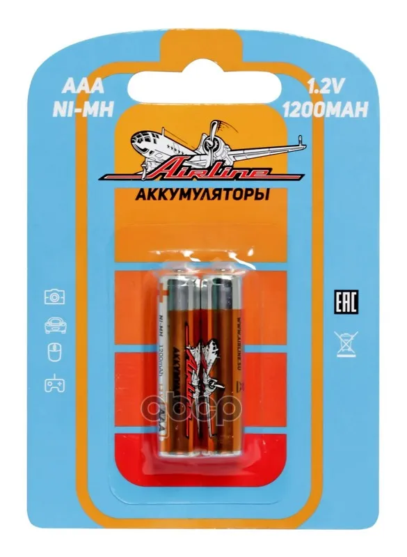 Батарейки Aaa Hr03 Аккумулятор Ni-Mh 1200 Mah 2 Шт. В Компл. Aaa-12-02 AIRLINE арт. AAA-12-02