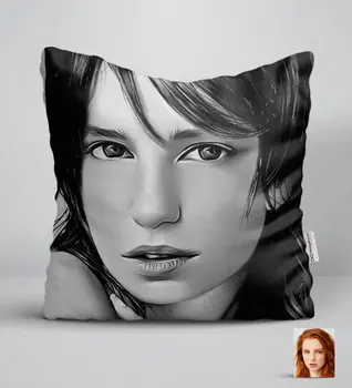 

Personalized Women 'S Charcoal Artistic Portrait Design White Yastık-25