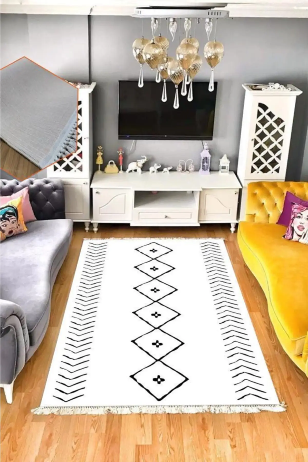 

Scandinavian Washable Decorative Rectangle Fringed Carpet Anti-Slip Living Room Bedroom Kitchen Carpet Mat Home Decor Rug