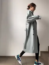 Otoño de 2021 las mujeres Abrigo Trench con cinturón de mujeres ropa de Abrigo azul de piel elegante, Casaco Feminino Harajuku Abrigo Mujer larga gabardina de Mujer