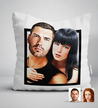 

Personalized Valentine Caricature Of White Yastık-37