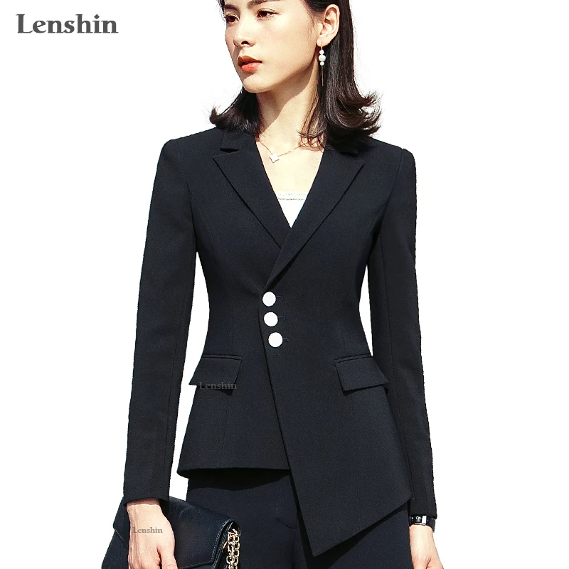 Lenshin цельная куртка с карманом для женщин, ассиметричный пиджак, модная рабочая одежда, офисное Женское пальто, верхняя одежда