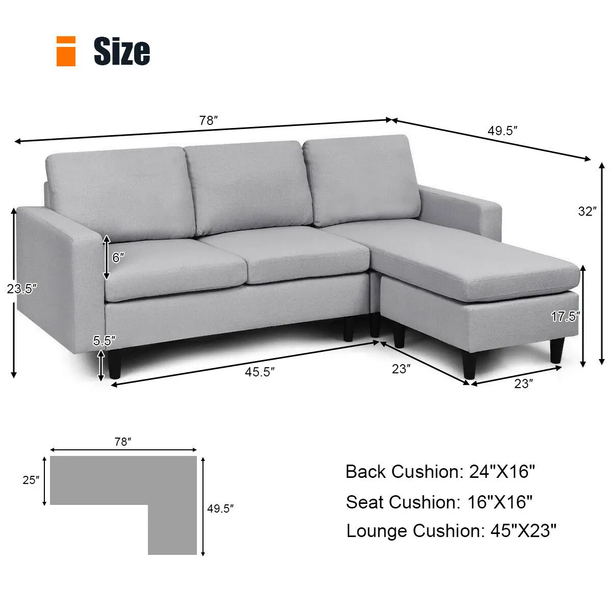 Convertible Sectional LShaped Sofa Couch