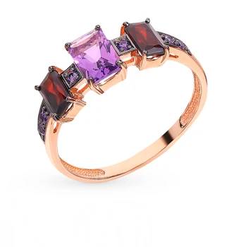 

Gold ring with amethyst, cubic zirconia and Garnet sunlight