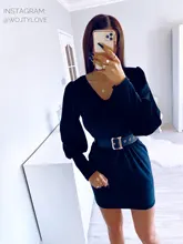 Patchwork-Dress A-Line-Lantern-Sleeve V-Neck Lace-Edge Simplee Open-Back Nightclub Sexy