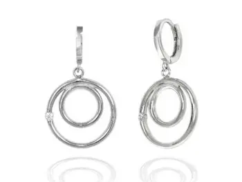 

Silver earrings with concentric and zircon rings for women
