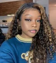 Ali Lee cabello profundo rizado peluca con malla frontal rubio miel Color degradado resalte 180% frente de encaje pelucas de cabello humano para las mujeres Pre arrancado