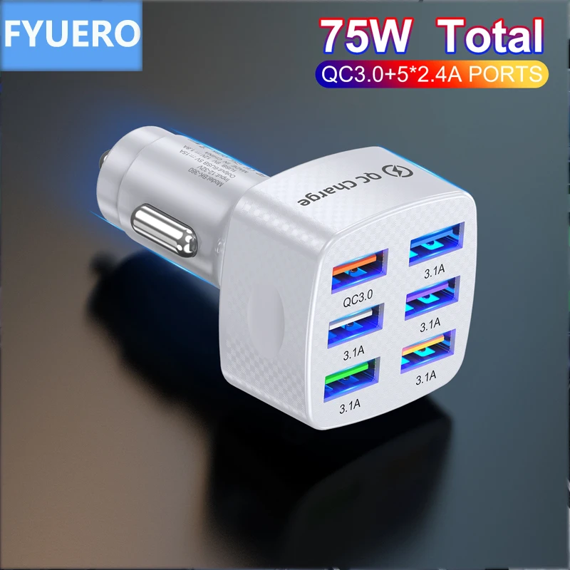 Автомобильное зарядное устройство с USB 75 Вт 6 портов |