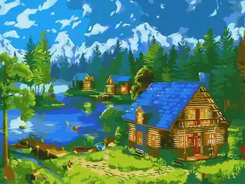 

Drawing on wood by numbers (24 colors) 40x50 cm "house near the night Lake" Red Cat awd053
