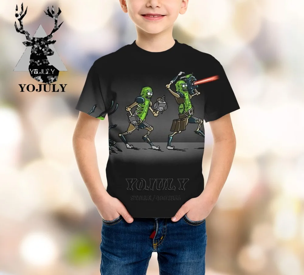 YOJULY pickle rick/футболка с 3D принтом Одежда для больших детей летние модные футболки для мальчиков и девочек-подростков детская одежда с круглым вырезом A382