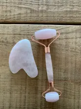Rodillo de cuarzo rosa natural para masaje facial, rodillo para masaje facial con piedra de jade natural, adelgazante, eliminación de arrugas en cara y barbilla, herramienta para el cuidado de la belleza