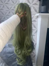 Peluca de cabello sintético para mujer, pelo negro y verde de 24 pulgadas con volante grande y flequillo, estilo africano y americano, fibra resistente al calor