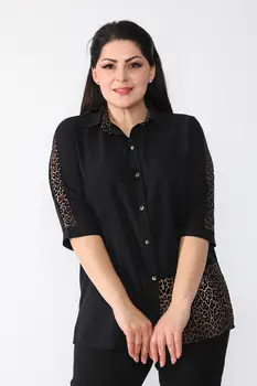 

Sans Textile Women Black Leopard Garnili Bluz 65 N15743